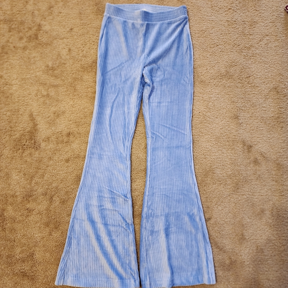 NWT Light Blue Ribbed Flare Pants Small REGULAR